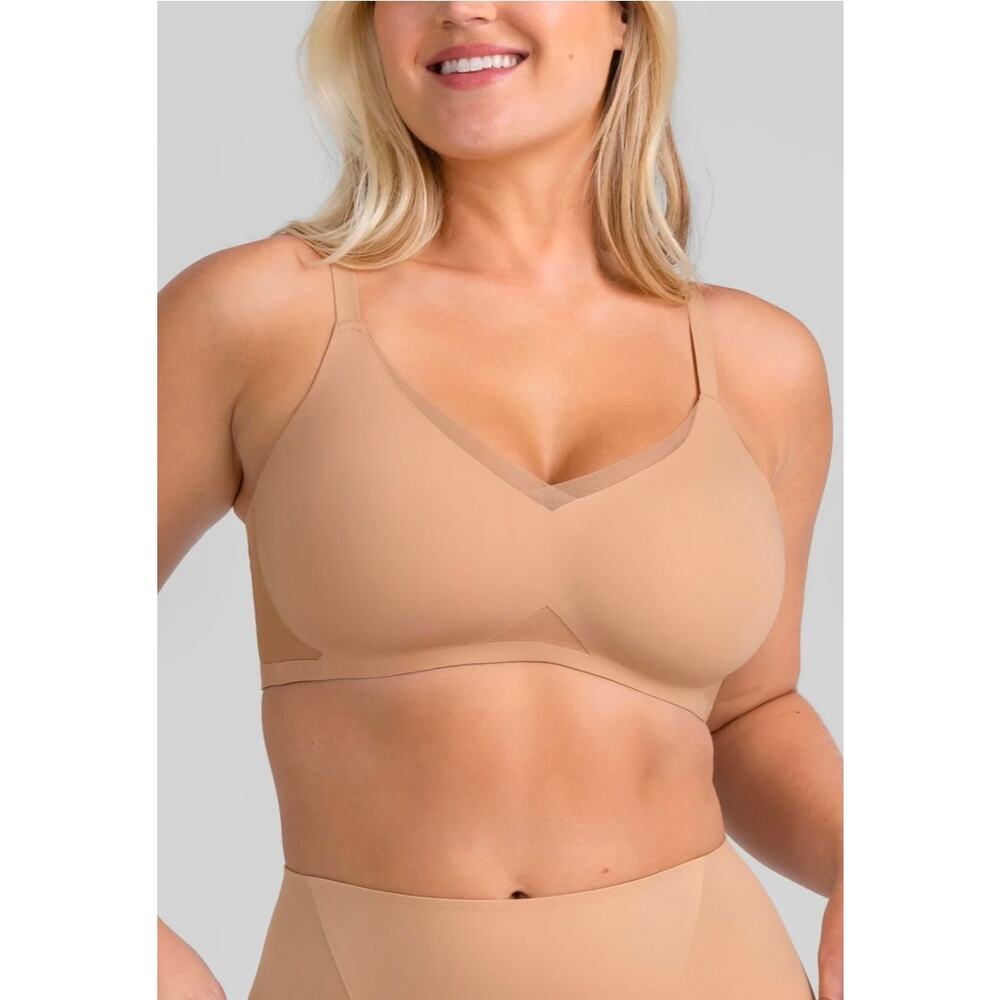 Honeylove Crossover Wireless Bra XL Sand Nude‎ Comfort Support Adjustable Straps